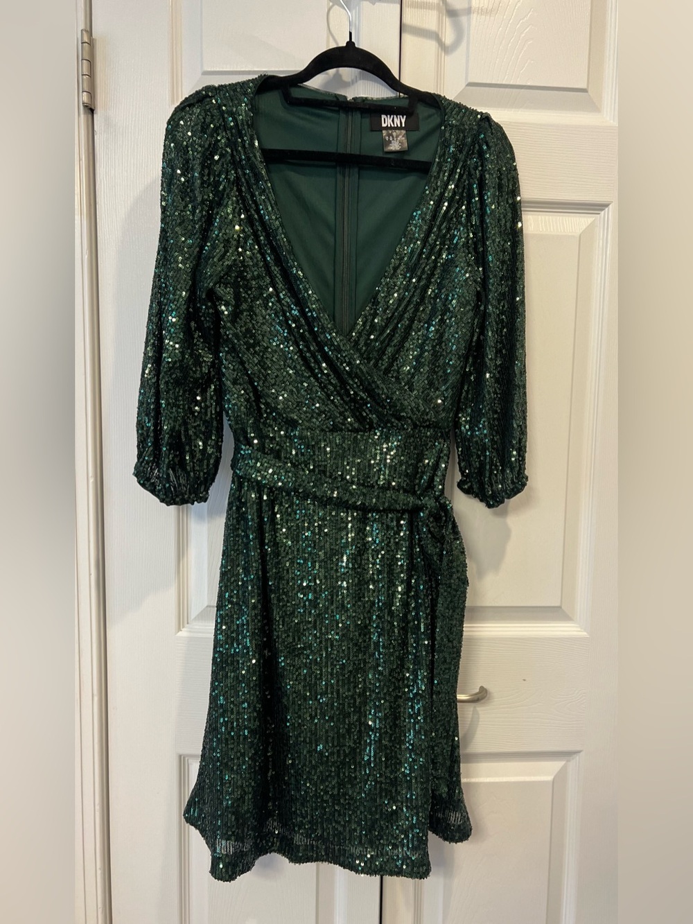 DKNY Dark Emerald Sequin Wrap Dress